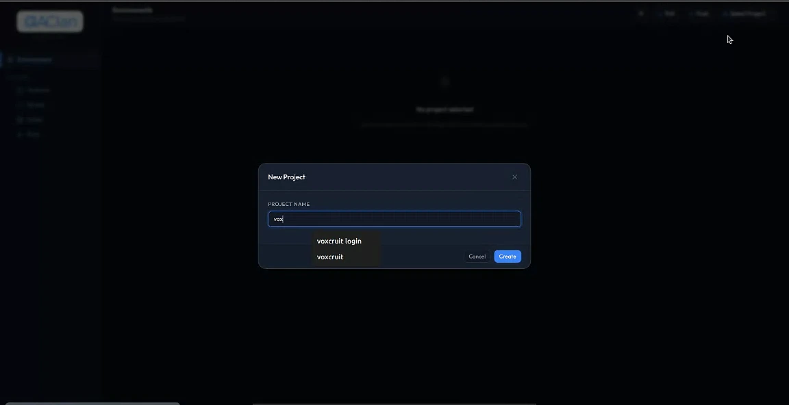 Creating a new project in the QAClan agent